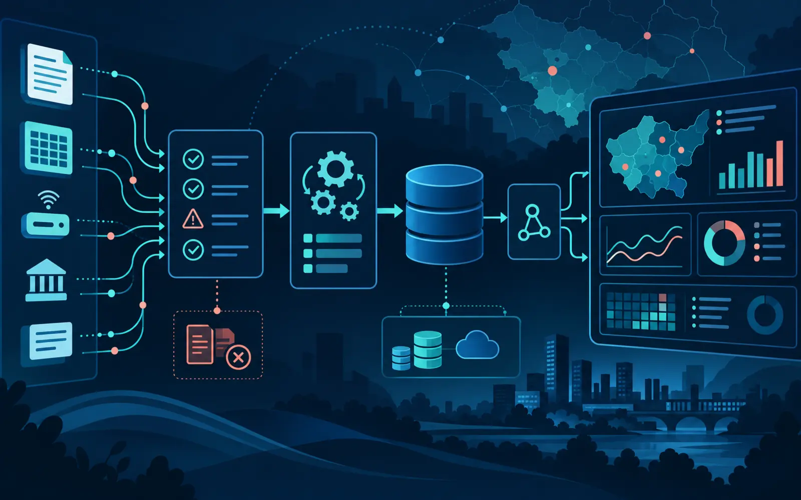 COVID-19 Global Analytics Platform — abstract pandemic analytics and ETL platform diagram