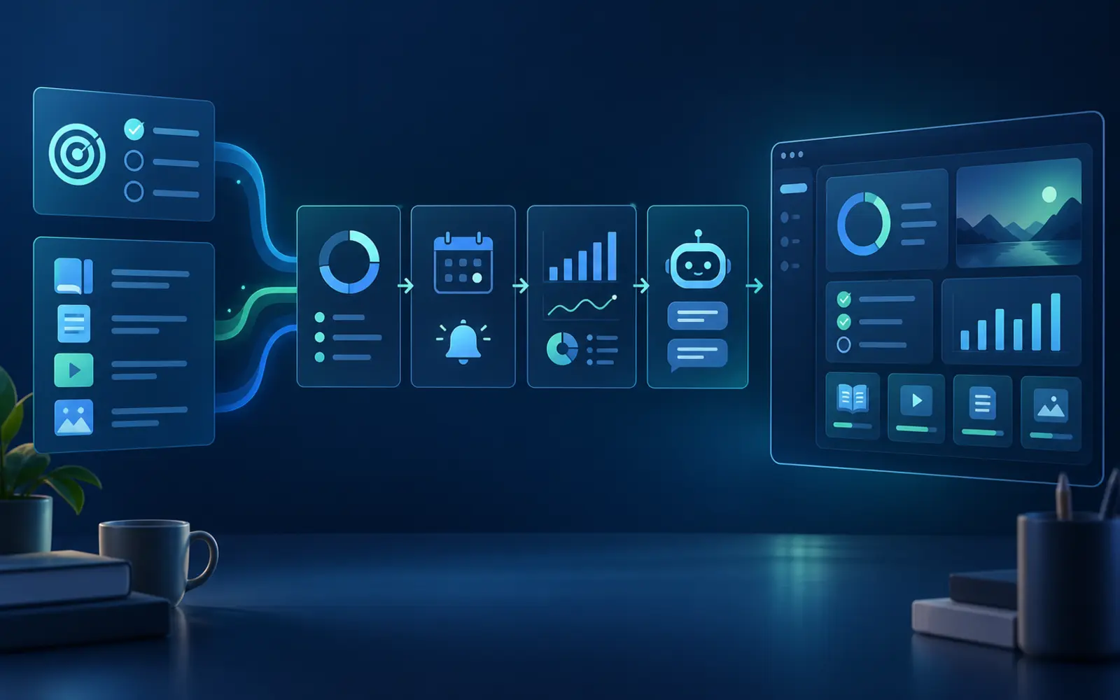 Personalized AI Learning Dashboard — abstract personalized learning analytics dashboard diagram