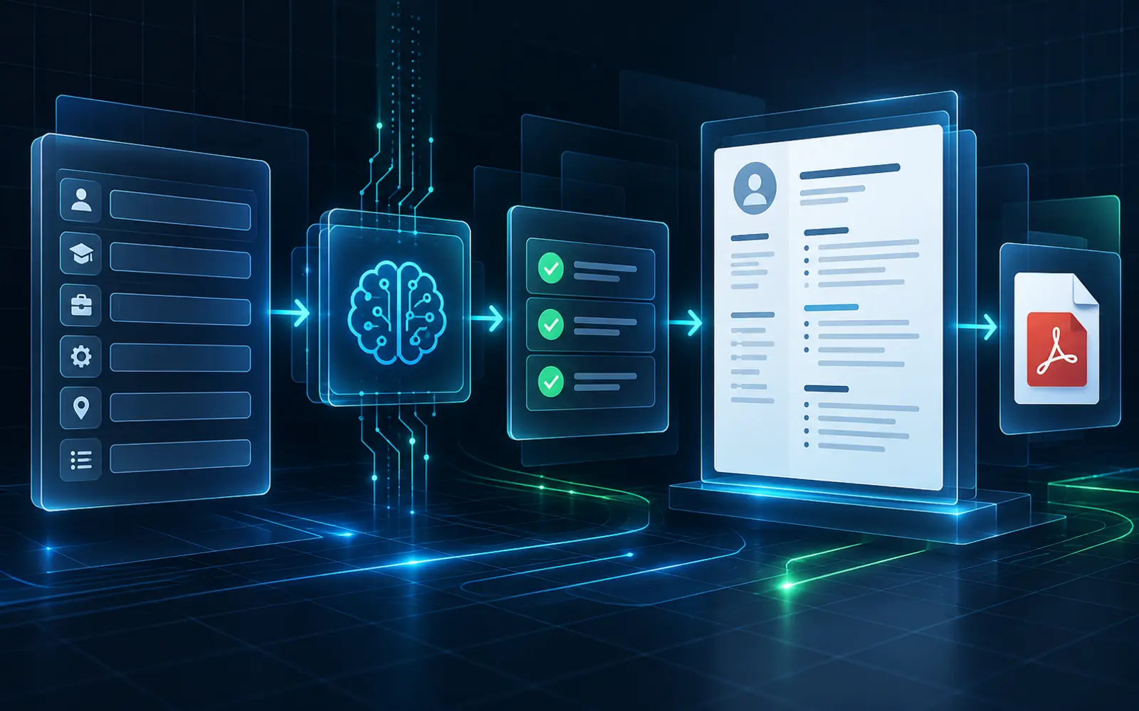 AI Resume Builder — abstract AI resume builder workflow diagram